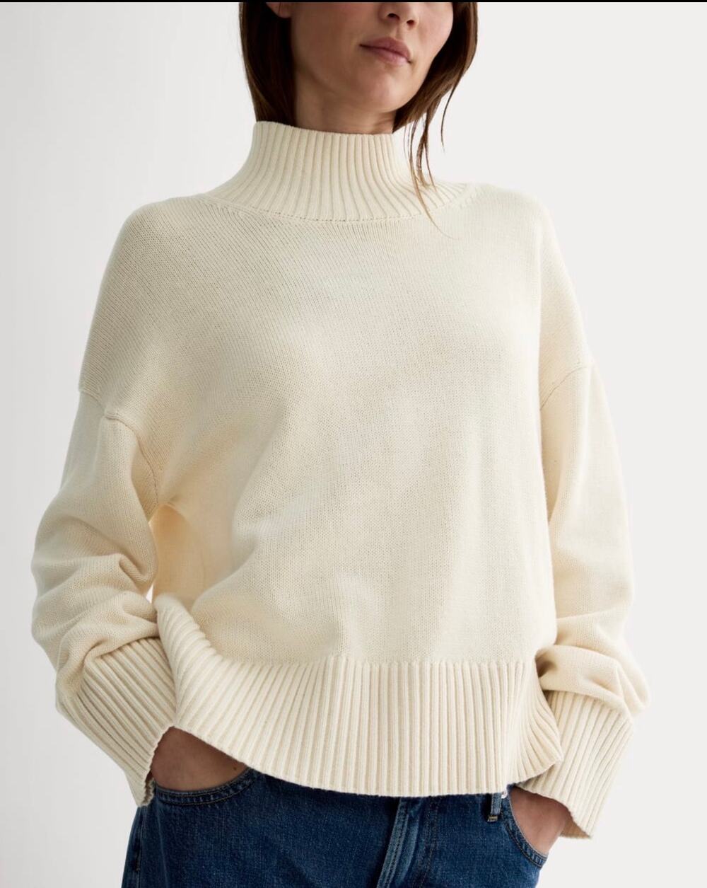 Everlane The Boxy Ribbed Turtleneck in Everyday Organic Cotton Canvas Size Small